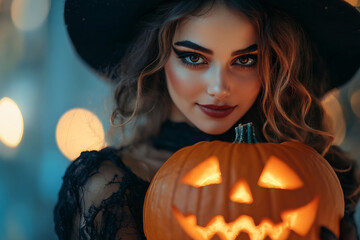 Canvas Print - scary personage with spooky makeup for a halloween party generative ai