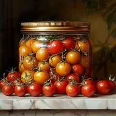 Canvas Print - Still Life with Cherry Tomatoes in a Glass Jar