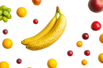 Poster - Whole ripe banana next to a variety of colorful fruits ,Isolated on transparent background
