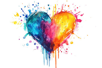 Poster - Vibrant watercolor heart with splashes of color ,Isolated on transparent background