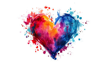 Poster - Vibrant watercolor heart with splashes of color ,Isolated on transparent background
