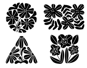 Wall Mural - set of abstract floral botanic geometric shape in trendy naive retro hippie 60s 70s style. set of bl