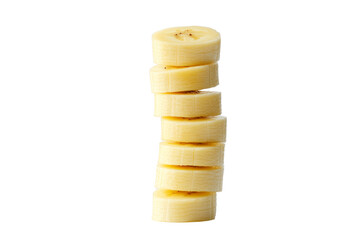 Poster - Sliced banana rounds stacked on top of each other ,Isolated on transparent background