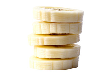 Poster - Sliced banana rounds stacked on top of each other ,Isolated on transparent background