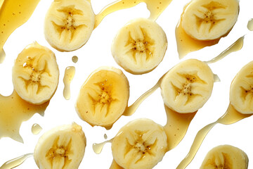 Poster - Sliced banana drizzled with golden honey ,Isolated on transparent background