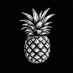 Wall Mural - Hand-drawn illustration of a pineapple on a black background.