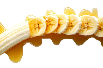 Poster - Sliced banana drizzled with golden honey ,Isolated on transparent background