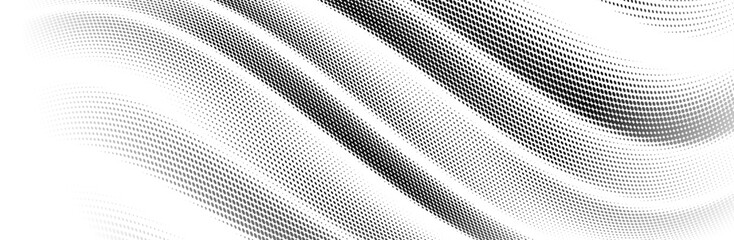 Poster - Black and white wave halftone dots abstract vector background