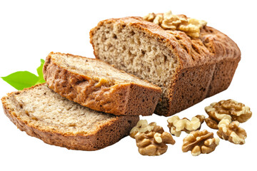 Poster - Sliced banana bread with walnuts ,Isolated on transparent background