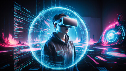Poster - A cyberpunk hacker in a virtual reality setting