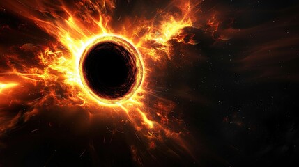 cosmic scene with massive black hole at center, surrounded by swirling galaxies and distant stars, s
