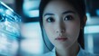 © Ibnu - Close-up Portrait of a Woman with Futuristic Interface in the Background