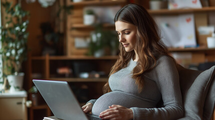 Poster - Pregnant businesswoman working from home using laptop computer
