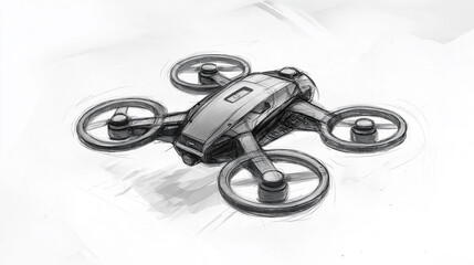 Poster - Quadcopter drone sketch flying drawing illustration