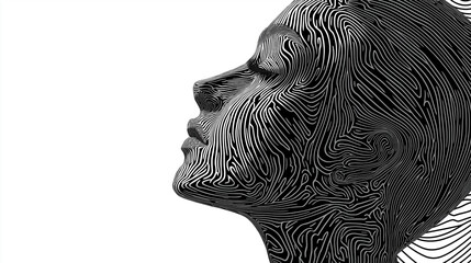 Poster - 3d render of woman face composed by white lines on black background