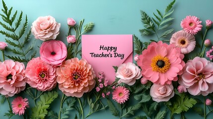 Wall Mural - a pink envelope surrounded by flowers

