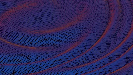 Poster - Abstract perforated surface with flowing purple and yellow waves..