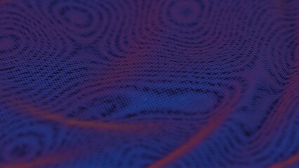 Poster - Abstract perforated surface with flowing purple and yellow waves..