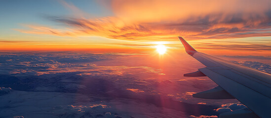 Poster - Scenic sunrise seen from an airplane with copy space image at 10 000 meters altitude