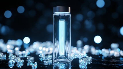 Aufkleber - A glass container emits a luminous glow from inside while surrounded by delicate, sparkling bubbles. The setting has a dark, enchanting backdrop that highlights the unique design and light.
