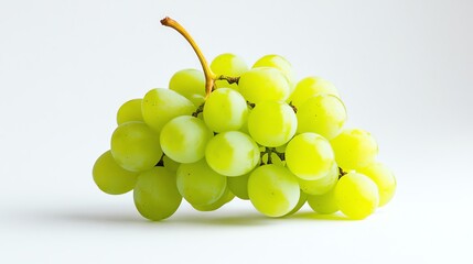 A bunch of green grapes on a white background.