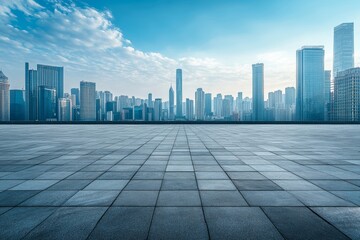 panoramic skyline and modern business office buildings with empty road,empty concrete square floor, 