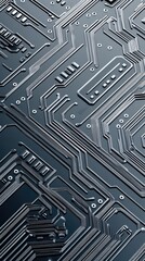 Fototapete - The digital backdrop showcases a high-tech environment with blue light effects and data elements, providing a modern platform ideal for software design concepts