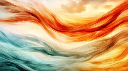 Wall Mural - A colorful abstract painting of a sky with clouds and waves, AI