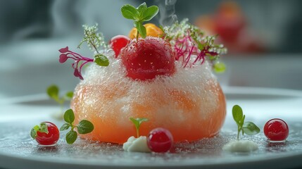 avantgarde culinary creation combining molecular gastronomy and traditional techniques artistic plat