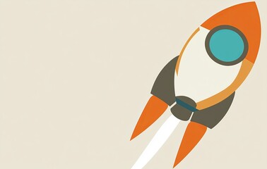 Poster - stock illustration of a minimal business launch pad with a rocket ship flying away, illustrating the
