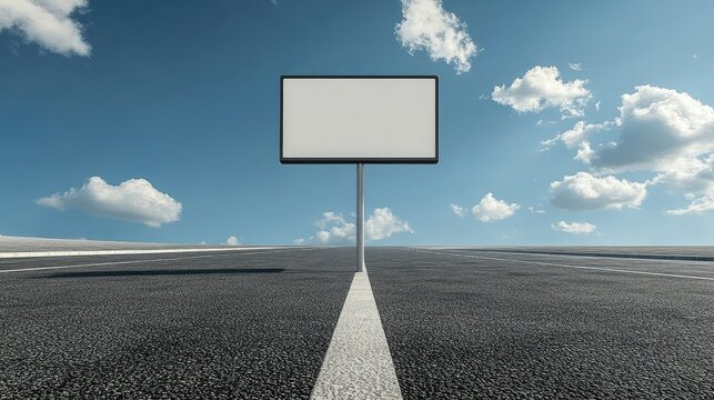 A clean, modern street sign on an empty road, positioned perfectly for custom text placement.