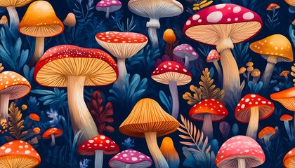 Wall Mural - A colorful mushroom background