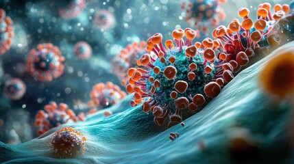 Aufkleber - Microscopic View of Coronavirus on Cell Surface