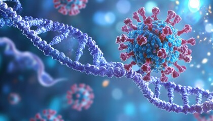 Poster - A 3D representation of a virus particle interacting with a DNA molecule.