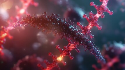 Aufkleber - Microscopic View of a Virus with Spikes and a Darker Strand