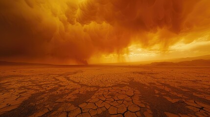Poster - A vast desert scene with a massive cloud of smoke billowing from above, creating an ominous atmosphere