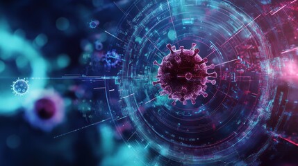 Virus in futuristic neon digital web environment