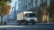 © sarun - A modern delivery truck on a city street, with a clean and polished design for a professional look.