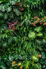 Poster - A colorful display of exotic plants and flowers on a wall