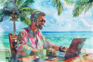 Poster - A person sitting at a desk using a laptop computer, suitable for office or workspace scenes