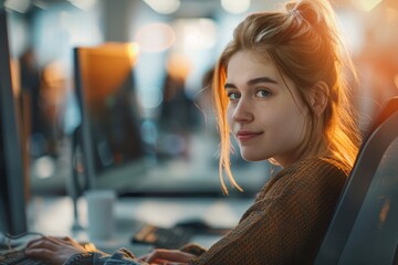 Aufkleber - A person working on their laptop with a focused expression
