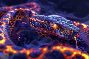 Poster - A close-up view of a snake curled around a rock, with detailed scales and textures