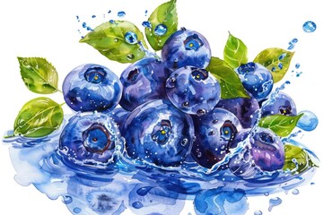 Poster - Fresh blueberries floating in water, great for health and wellness concepts