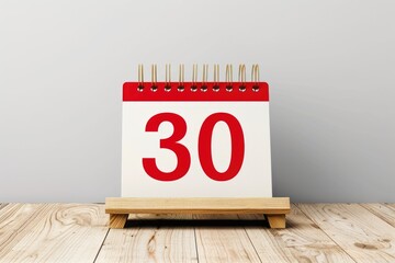 Poster - A red and white calendar with the number 30, perfect for marking important dates or deadlines