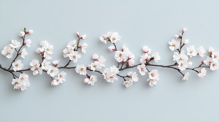 A row of cherry blossom branches gently swaying, isolated on a pastel gray background.