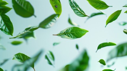 Poster - A bunch of green leaves blowing in the air