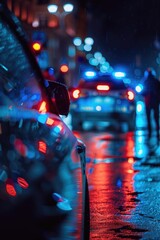 Poster - A blurry image of a city street at night with various lights and sounds