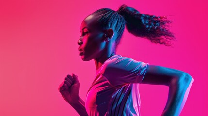 Sticker - A woman with a ponytail stands against a bright pink background