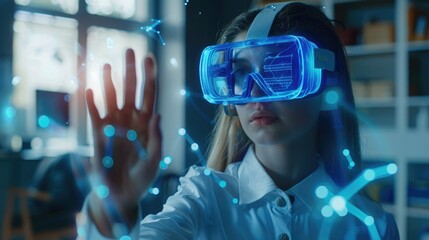 Poster - A person wearing a white shirt operates a virtual reality headset