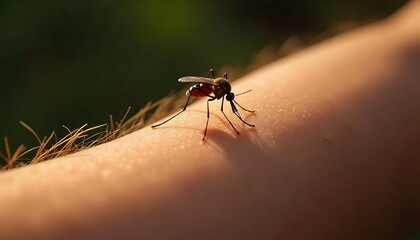 closeup of a mosquito biting an arm